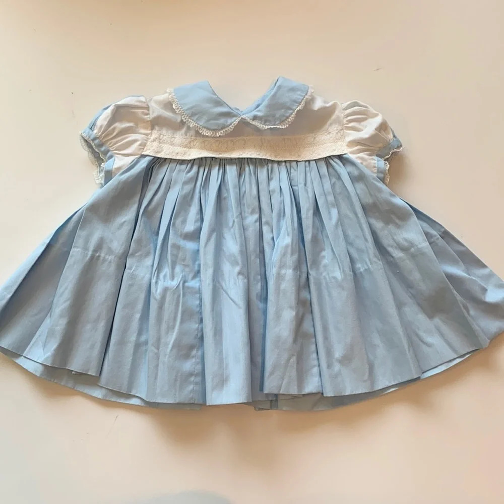 Vintage‎ - smock dress, handmade, 70s/80s, blue and white
